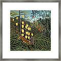 Tropical Forest  Battling Tiger And Buffalo Framed Print