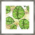 Tropical Haze Green Monstera Leaves And Golden Palm Fronds Framed Print