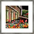 Tulip Garden At Water Fountain Framed Print