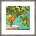 Tuscan Orange Topiary - Damask Pattern 3 Framed Print