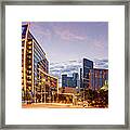 Twilight Panorama Of Downtown Dallas Skyline - North Akard Street Dallas Texas Framed Print