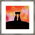 Two Cats And Sunset Silhouette Framed Print