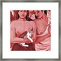 Two Girls And A Cat Framed Print