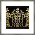Two Instances Of Gold God Ninurta With Tree Of Life Over Black Canvas Framed Print
