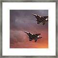 Two Low Flying F-15e Strike Eagles At Sunset Framed Print