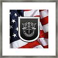 U. S.  Army 5th Special Forces Group - 5  S F G  Beret Flash Over American Flag Framed Print