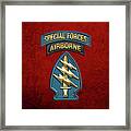U. S.  Army Special Forces  -  Green Berets S S I Over Red Velvet Framed Print