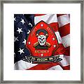 U S M C  2nd Reconnaissance Battalion -  2nd Recon Bn Insignia Over American Flag Framed Print