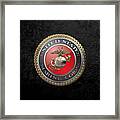 U. S.  Marine Corps  - U S M C  Emblem Over Black Velvet Framed Print