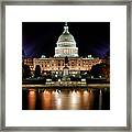 Us Capitol Building And Reflecting Pool At Fall Night 3 Framed Print