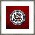 U. S. Department Of State - Dos Emblem Over Red Velvet Framed Print