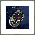 U.s. Navy Petty Officer Second Class - Po2 Rank Insignia Over Blue Velvet Framed Print