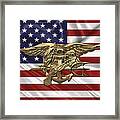 U.s. Navy Seals Trident Over U.s. Flag Framed Print