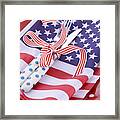 Usa Party Table Place Setting With Flag On White Wood Table. Framed Print