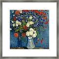 Vase With Cornflowers And Poppies Framed Print