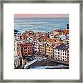 Vernazza Buildings And Sea In Cinque Terre Panorama Framed Print
