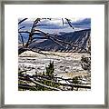 View Of The Travertine And Mountains From The Pathway At Mammoth Hot Springs Framed Print