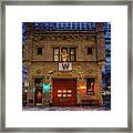Vintage Chicago Firehouse With Xmas Lights And W Flag Framed Print