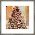 Vintage Christmas Tree In Classic Crimson Red Trim Framed Print