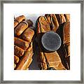 Vintage Ice Hockey Gloves And Puck Framed Print