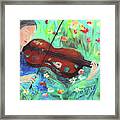 Violinist In Garden Framed Print