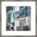 Washday Blues In Lisbon Portugal Black And White Framed Print