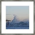 Wave Towers Over Oc Fishing Pier Framed Print