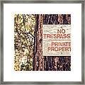 Weathered No Trespassing Sign On Tree Framed Print
