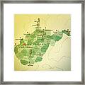 West Virginia Map Square Cities Straight Pin Vintage Framed Print