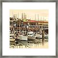 Wharf Boats Near End Of Day Framed Print