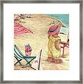 Whimsical Bear On The Beach Framed Print