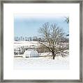 White Barn In Snow Framed Print