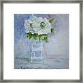 White Blooms In Blue Vase Framed Print