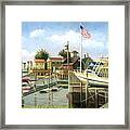 White Boat With Flags In Broad Channel Framed Print
