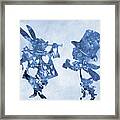 White Rabbit With Mad Hatter-blue Framed Print