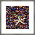 White Starfish Among Sea Glass Framed Print