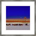 Windmill And Cows Night Feed Framed Print
