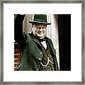 Winston Churchill, English Prime Minister, Making The Victory Gesture In Front Of 10 Downing Street Framed Print