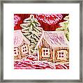 Winter Houses On Crimson, Painting Framed Print