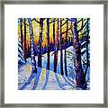 Winter Woodland Sunset Modern Impressionism Palette Knife Oil Painting Framed Print