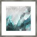 Wintery Mountain- Turquoise And Gray Modern Artwork Framed Print
