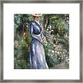 Woman In A Blue Dress Standing In The Garden At Saint-cloud Framed Print