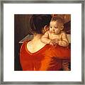 Woman In A Red Bodice And Her Child Framed Print