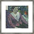 Woman In Front Of A Still Life By Cezanne Framed Print