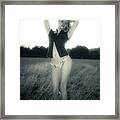Woman In Meadow - Black And White Framed Print