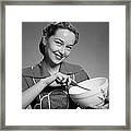 Woman Smiling With Mixing Bowl, C.1950s Framed Print