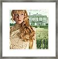 Woman Standing Outside Manor House Framed Print