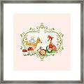 Woodland Fairytale - Animals Deer Owl Fox Bunny N Mushrooms Framed Print