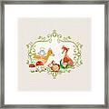 Woodland Fairytale - Grey Animals Deer Owl Fox Bunny N Mushrooms Framed Print
