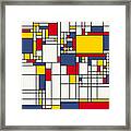 World Map Abstract Mondrian Style Framed Print